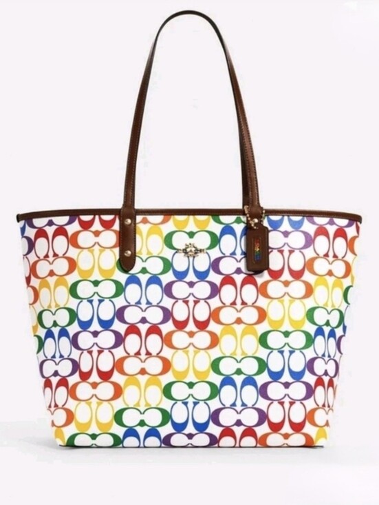 Coach Handbags - Coach Reversible Rainbow To Blue. Limited Edition On White Lg. Tote. Authentic*